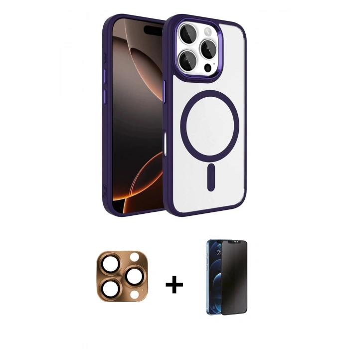 MARSİLYAN™- iPhone 16 Pro Max Kılıf Kıvılcım Prime - Siyah 3D Antistatik Hayalet Cam Ekran Koruyucu + Pers Alüminyum Kamera Lens - CLTM