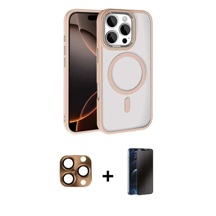 MARSİLYAN™- iPhone 16 Pro Max Kılıf Kıvılcım Prime - Siyah 3D Antistatik Hayalet Cam Ekran Koruyucu + Pers Alüminyum Kamera Lens - CLTM