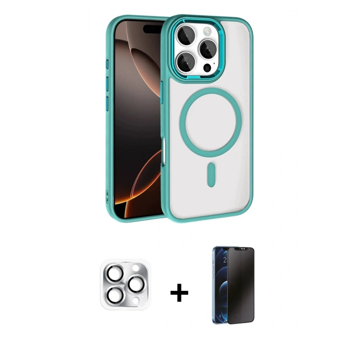 MARSİLYAN™- iPhone 16 Pro Max Kılıf Kıvılcım Prime - Siyah 3D Antistatik Hayalet Cam Ekran Koruyucu + Pers Alüminyum Kamera Lens - GS