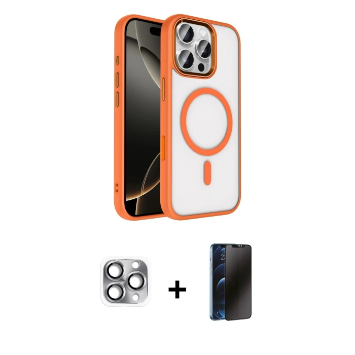MARSİLYAN™- iPhone 16 Pro Max Kılıf Kıvılcım Prime - Siyah 3D Antistatik Hayalet Cam Ekran Koruyucu + Pers Alüminyum Kamera Lens - GI