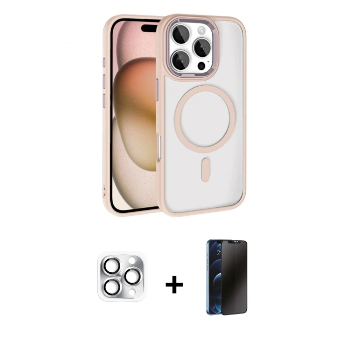 MARSİLYAN™- iPhone 16 Pro Max Kılıf Kıvılcım Prime - Siyah 3D Antistatik Hayalet Cam Ekran Koruyucu + Pers Alüminyum Kamera Lens - GS