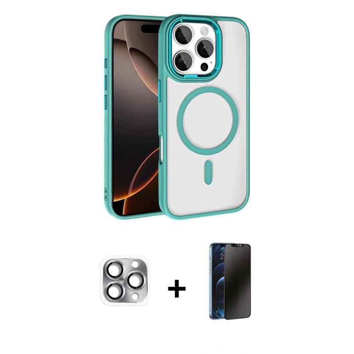MARSİLYAN™- iPhone 16 Pro Max Kılıf Kıvılcım Prime - Siyah 3D Antistatik Hayalet Cam Ekran Koruyucu + Pers Alüminyum Kamera Lens - GI