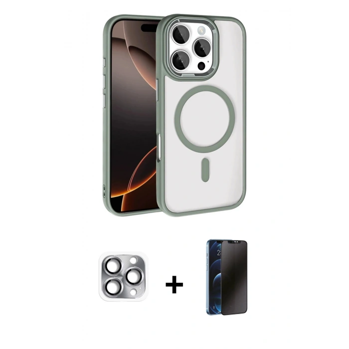 MARSİLYAN™- iPhone 16 Pro Max Kılıf Kıvılcım Prime - Siyah 3D Antistatik Hayalet Cam Ekran Koruyucu + Pers Alüminyum Kamera Lens - GI
