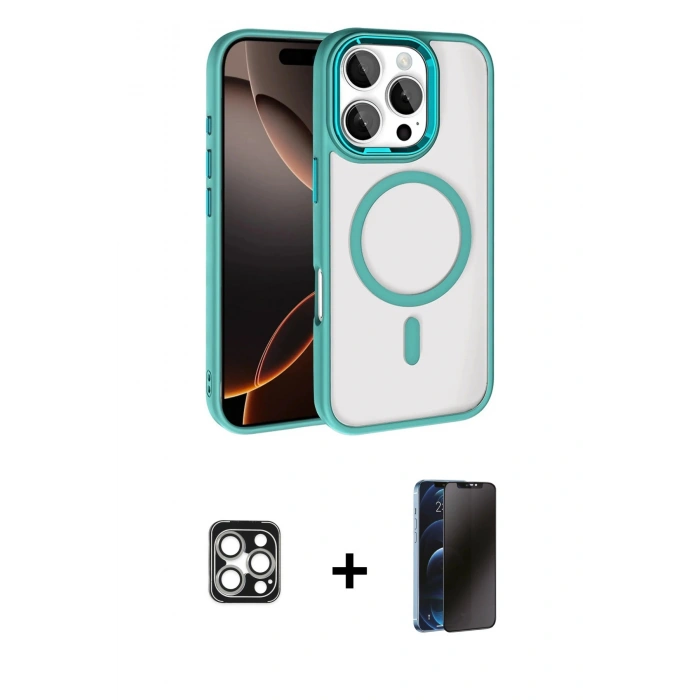 MARSİLYAN™- iPhone 16 Pro Max Kılıf Kıvılcım Prime - Siyah 3D Antistatik Hayalet Cam Ekran Koruyucu + PVD Metal Kamera Lens - GS