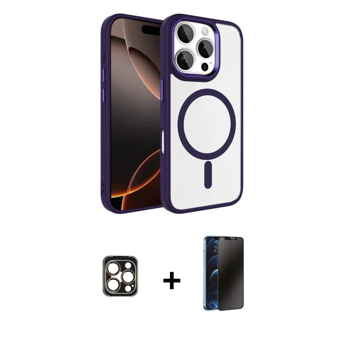 MARSİLYAN™- iPhone 16 Pro Max Kılıf Kıvılcım Prime - Siyah 3D Antistatik Hayalet Cam Ekran Koruyucu + PVD Metal Kamera Lens - GD
