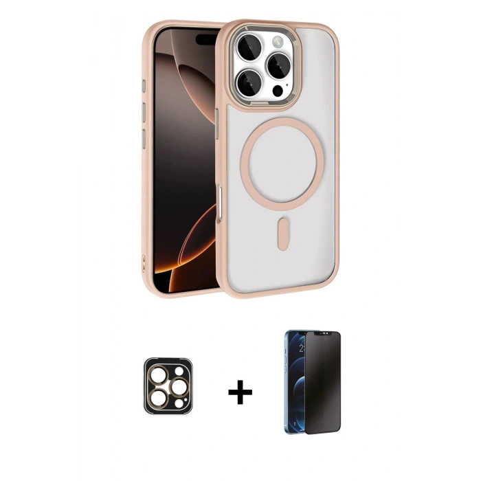 MARSİLYAN™- iPhone 16 Pro Max Kılıf Kıvılcım Prime - Siyah 3D Antistatik Hayalet Cam Ekran Koruyucu + PVD Metal Kamera Lens - GD
