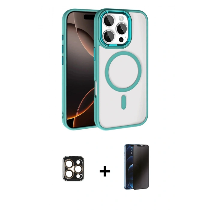 MARSİLYAN™- iPhone 16 Pro Max Kılıf Kıvılcım Prime - Siyah 3D Antistatik Hayalet Cam Ekran Koruyucu + PVD Metal Kamera Lens - GD