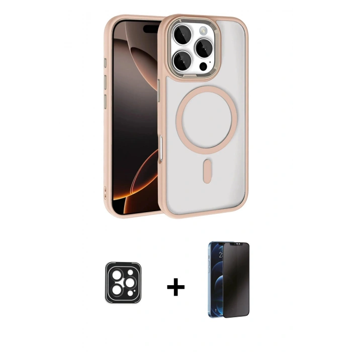 MARSİLYAN™- iPhone 16 Pro Max Kılıf Kıvılcım Prime - Siyah 3D Antistatik Hayalet Cam Ekran Koruyucu + PVD Metal Kamera Lens - SH