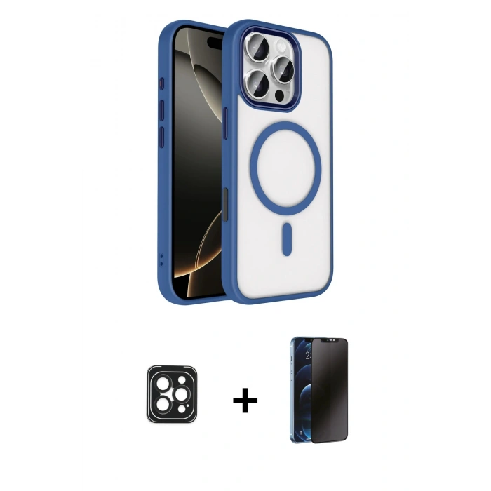 MARSİLYAN™- iPhone 16 Pro Max Kılıf Kıvılcım Prime - Siyah 3D Antistatik Hayalet Cam Ekran Koruyucu + PVD Metal Kamera Lens - SH