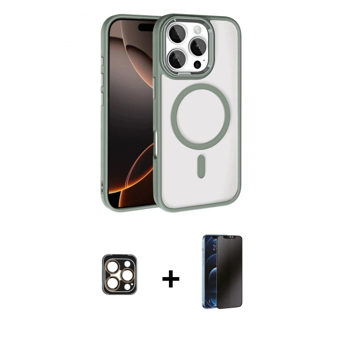 MARSİLYAN™- iPhone 16 Pro Max Kılıf Kıvılcım Prime - Siyah 3D Antistatik Hayalet Cam Ekran Koruyucu + PVD Metal Kamera Lens - GD