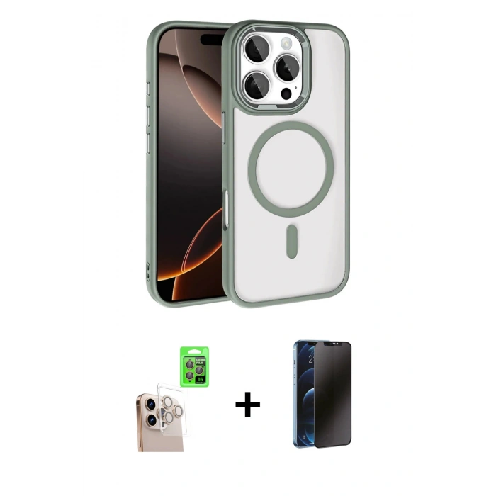 MARSİLYAN™- iPhone 16 Pro Max Kılıf Kıvılcım Prime - Siyah 3D Antistatik Hayalet Cam Ekran Koruyucu + Raze Metal Kamera Lens - NLGY