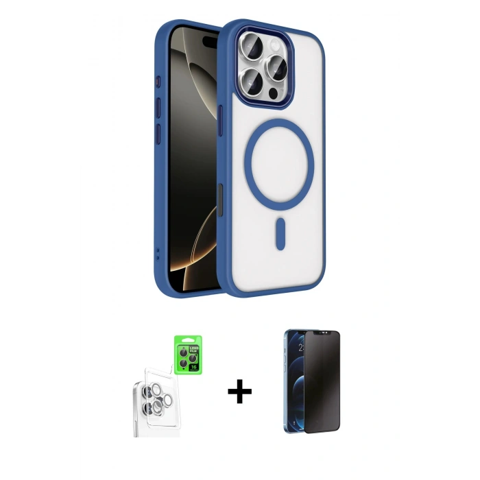 MARSİLYAN™- iPhone 16 Pro Max Kılıf Kıvılcım Prime - Siyah 3D Antistatik Hayalet Cam Ekran Koruyucu + Raze Metal Kamera Lens - BZ