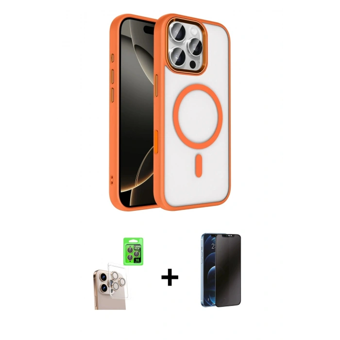 MARSİLYAN™- iPhone 16 Pro Max Kılıf Kıvılcım Prime - Siyah 3D Antistatik Hayalet Cam Ekran Koruyucu + Raze Metal Kamera Lens - NLGY