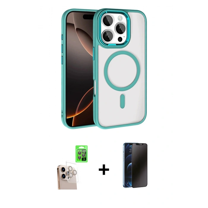 MARSİLYAN™- iPhone 16 Pro Max Kılıf Kıvılcım Prime - Siyah 3D Antistatik Hayalet Cam Ekran Koruyucu + Raze Metal Kamera Lens - NLGY