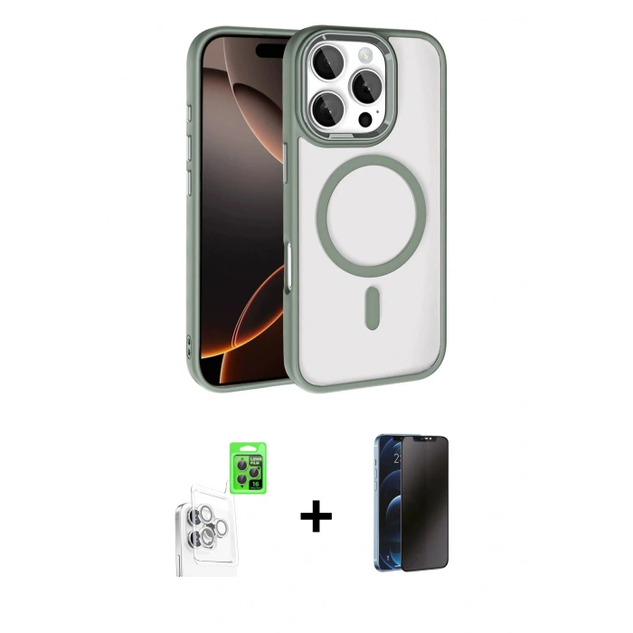 MARSİLYAN™- iPhone 16 Pro Max Kılıf Kıvılcım Prime - Siyah 3D Antistatik Hayalet Cam Ekran Koruyucu + Raze Metal Kamera Lens - BZ