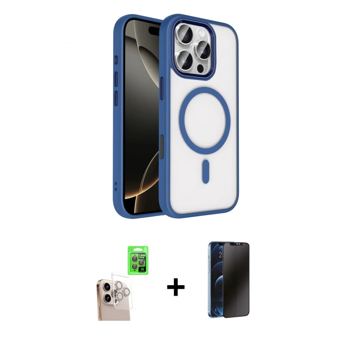 MARSİLYAN™- iPhone 16 Pro Max Kılıf Kıvılcım Prime - Siyah 3D Antistatik Hayalet Cam Ekran Koruyucu + Raze Metal Kamera Lens - NLGY