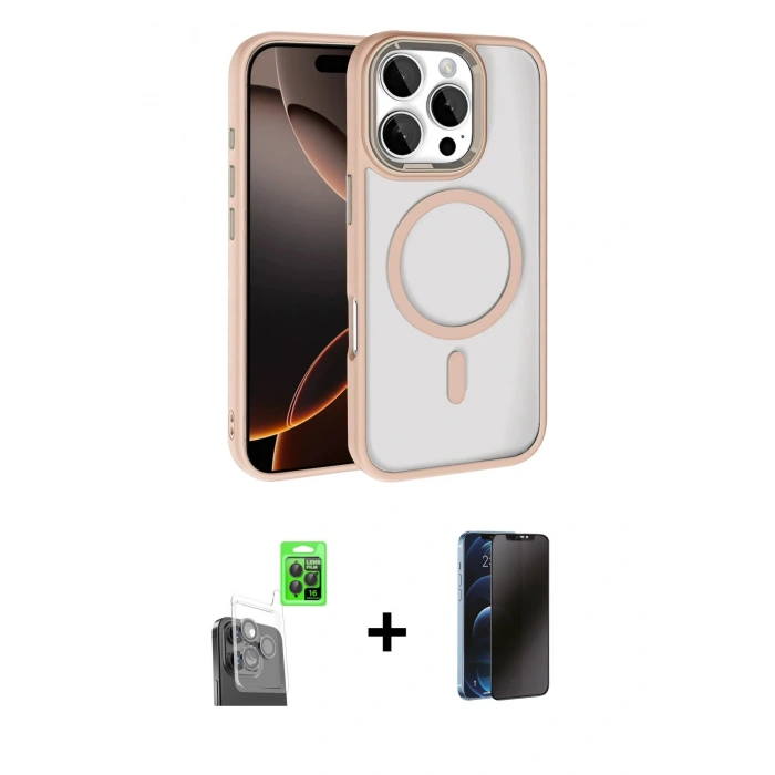 MARSİLYAN™- iPhone 16 Pro Max Kılıf Kıvılcım Prime - Siyah 3D Antistatik Hayalet Cam Ekran Koruyucu + Raze Metal Kamera Lens - SH