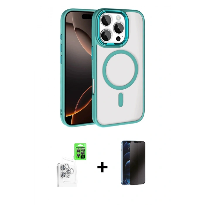 MARSİLYAN™- iPhone 16 Pro Max Kılıf Kıvılcım Prime - Siyah 3D Antistatik Hayalet Cam Ekran Koruyucu + Raze Metal Kamera Lens - BZ
