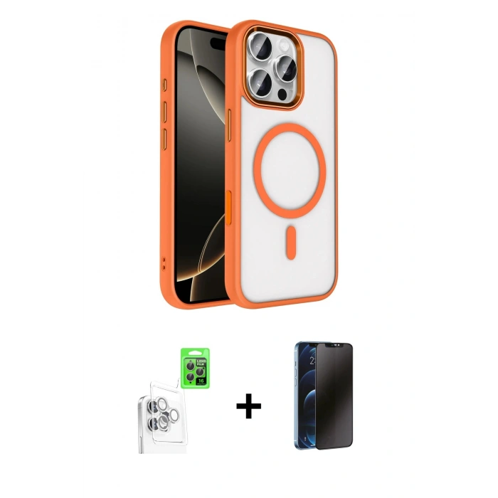 MARSİLYAN™- iPhone 16 Pro Max Kılıf Kıvılcım Prime - Siyah 3D Antistatik Hayalet Cam Ekran Koruyucu + Raze Metal Kamera Lens - BZ