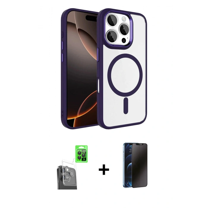 MARSİLYAN™- iPhone 16 Pro Max Kılıf Kıvılcım Prime - Siyah 3D Antistatik Hayalet Cam Ekran Koruyucu + Raze Metal Kamera Lens - SH