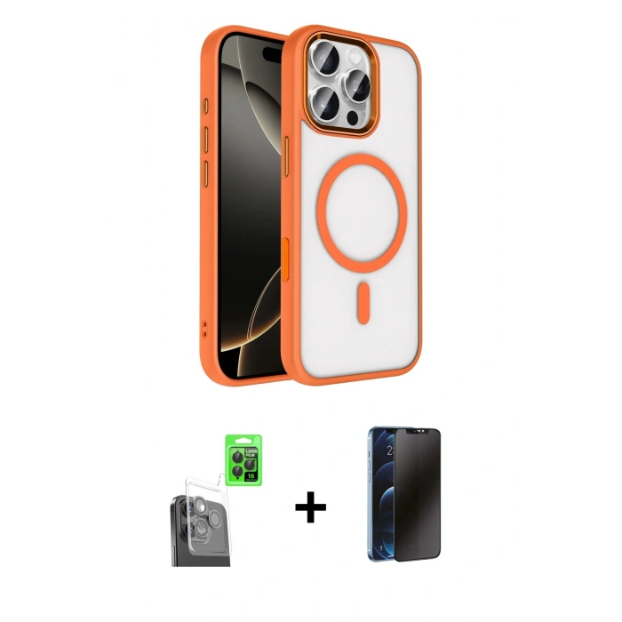 MARSİLYAN™- iPhone 16 Pro Max Kılıf Kıvılcım Prime - Siyah 3D Antistatik Hayalet Cam Ekran Koruyucu + Raze Metal Kamera Lens - SH