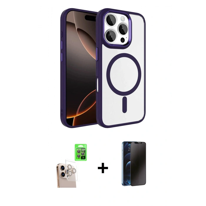 MARSİLYAN™- iPhone 16 Pro Max Kılıf Kıvılcım Prime - Siyah 3D Antistatik Hayalet Cam Ekran Koruyucu + Raze Metal Kamera Lens - NLGY