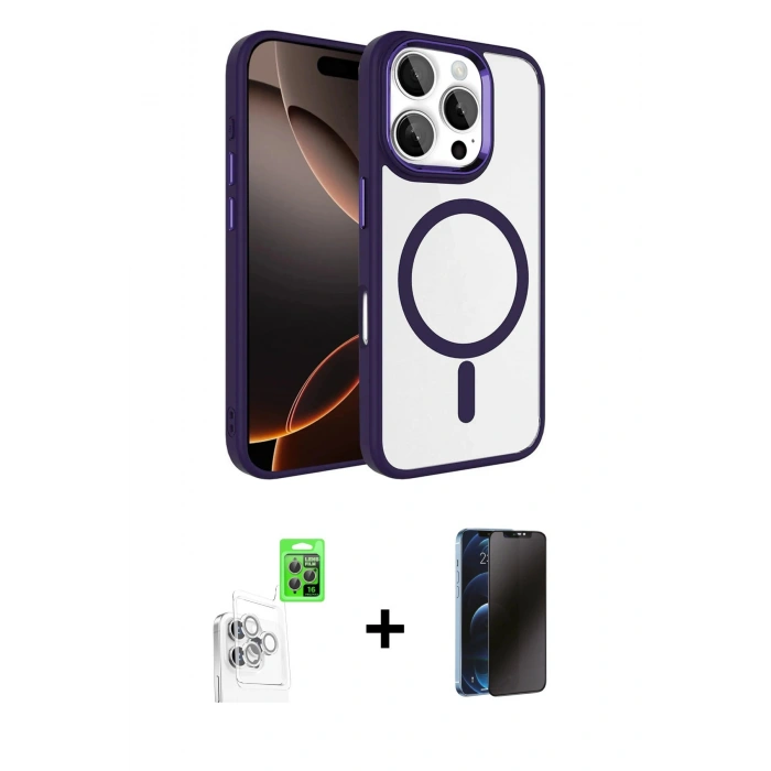 MARSİLYAN™- iPhone 16 Pro Max Kılıf Kıvılcım Prime - Siyah 3D Antistatik Hayalet Cam Ekran Koruyucu + Raze Metal Kamera Lens - BZ