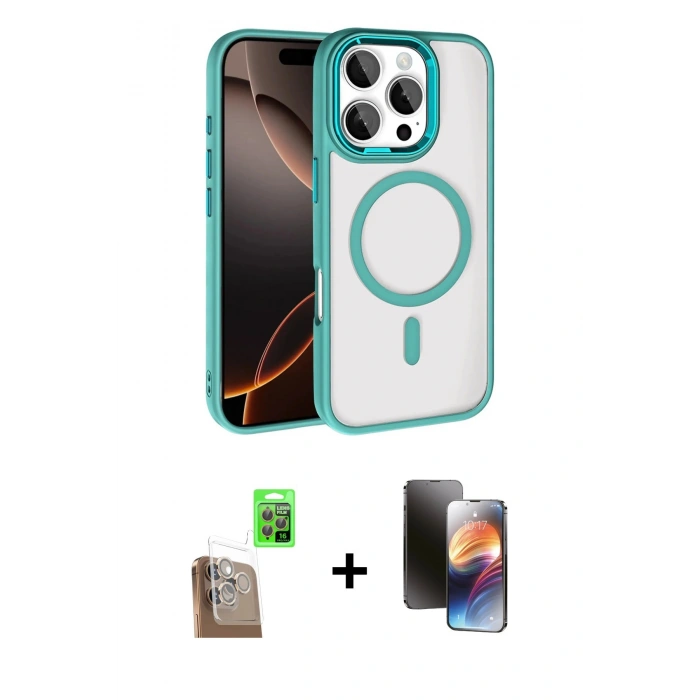MARSİLYAN™- iPhone 16 Pro Max Kılıf Kıvılcım Prime - Siyah 3D Antistatik Mat Seramik Nano Ekran Koruyucu + Raze Metal Kamera Lens - CLTM