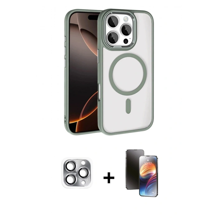 MARSİLYAN™- iPhone 16 Pro Max Kılıf Kıvılcım Prime - Siyah 3D Antistatik Mat Seramik Nano Ekran Koruyucu + Pers Alüminyum Kamera Lens - GI