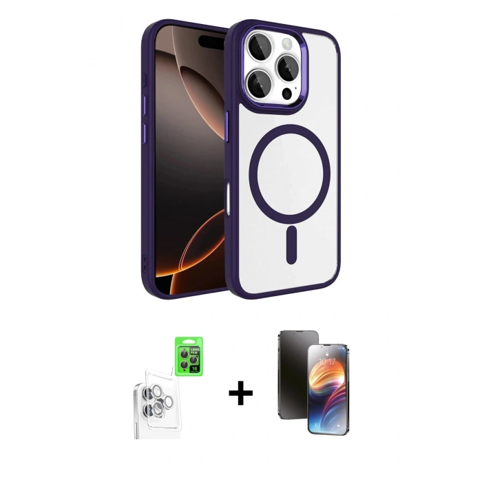 MARSİLYAN™- iPhone 16 Pro Max Kılıf Kıvılcım Prime - Siyah 3D Antistatik Mat Seramik Nano Ekran Koruyucu + Raze Metal Kamera Lens - BZ