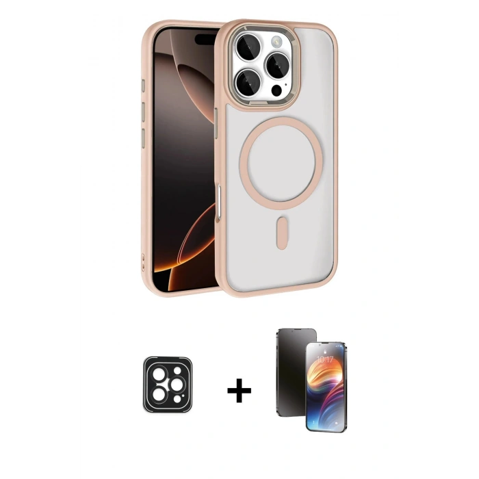 MARSİLYAN™- iPhone 16 Pro Max Kılıf Kıvılcım Prime - Siyah 3D Antistatik Mat Seramik Nano Ekran Koruyucu + PVD Metal Kamera Lens - SH