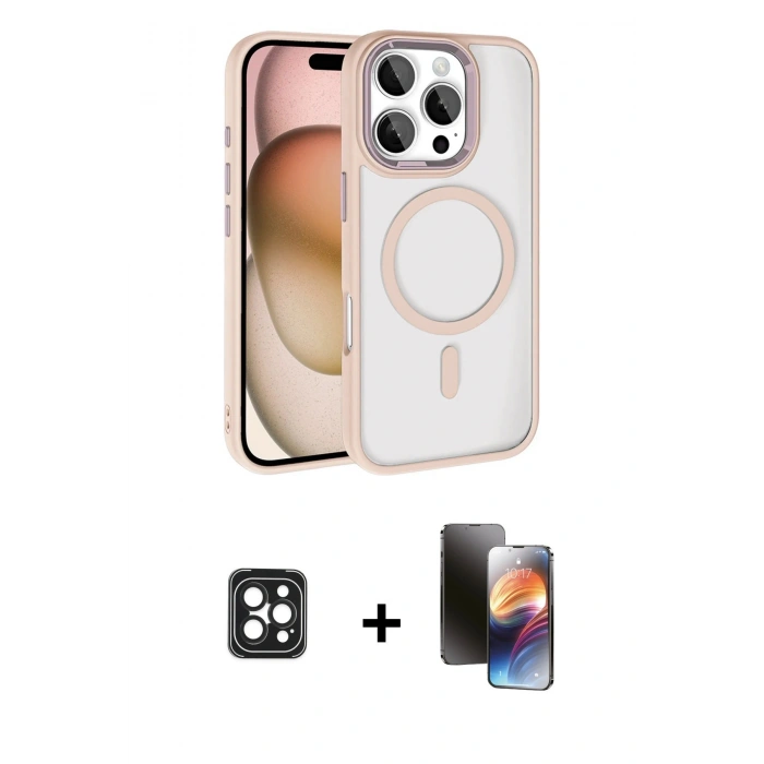 MARSİLYAN™- iPhone 16 Pro Max Kılıf Kıvılcım Prime - Siyah 3D Antistatik Mat Seramik Nano Ekran Koruyucu + PVD Metal Kamera Lens - SH