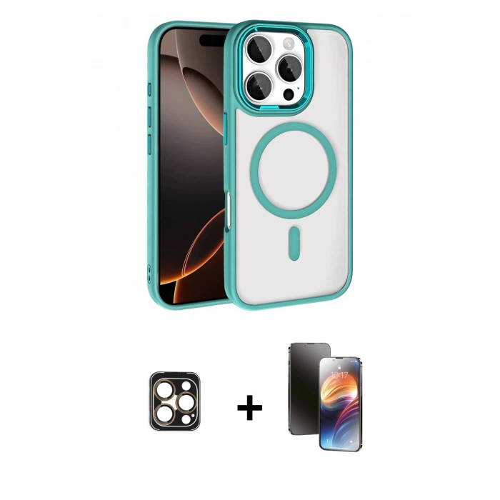 MARSİLYAN™- iPhone 16 Pro Max Kılıf Kıvılcım Prime - Siyah 3D Antistatik Mat Seramik Nano Ekran Koruyucu + Gold PVD Metal Kamera Lens