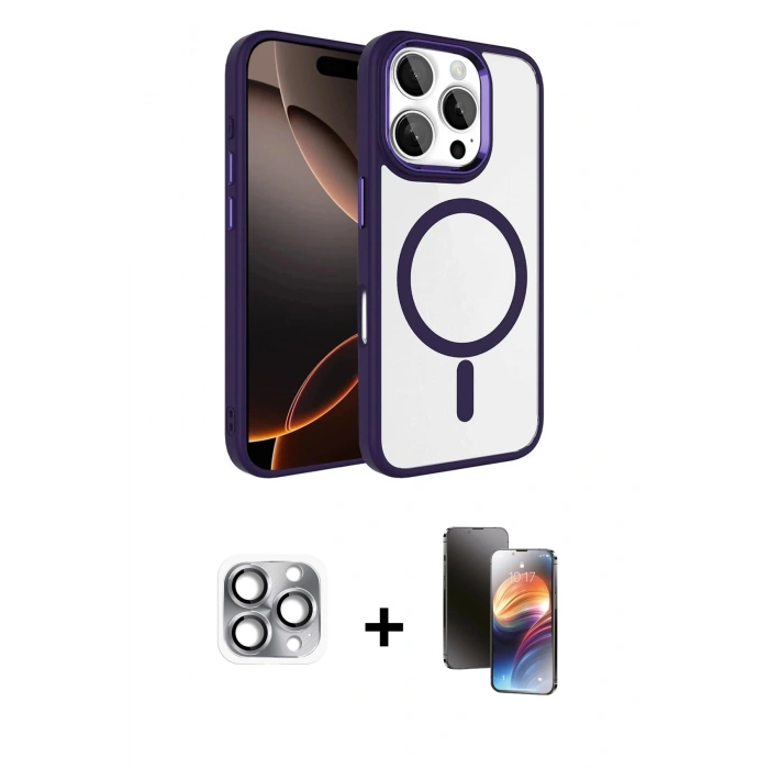 MARSİLYAN™- iPhone 16 Pro Max Kılıf Kıvılcım Prime - Siyah 3D Antistatik Mat Seramik Nano Ekran Koruyucu + Pers Alüminyum Kamera Lens - GI