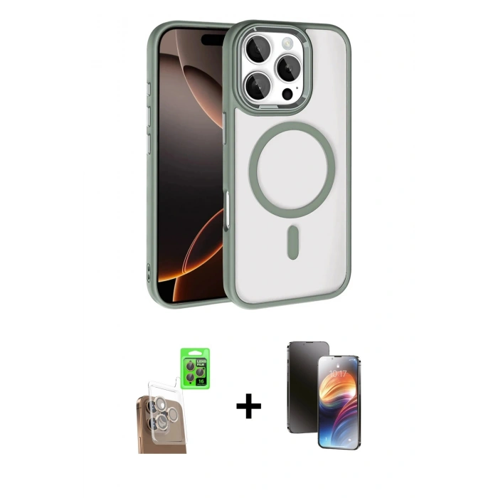 MARSİLYAN™- iPhone 16 Pro Max Kılıf Kıvılcım Prime - Siyah 3D Antistatik Mat Seramik Nano Ekran Koruyucu + Raze Metal Kamera Lens - CLTM