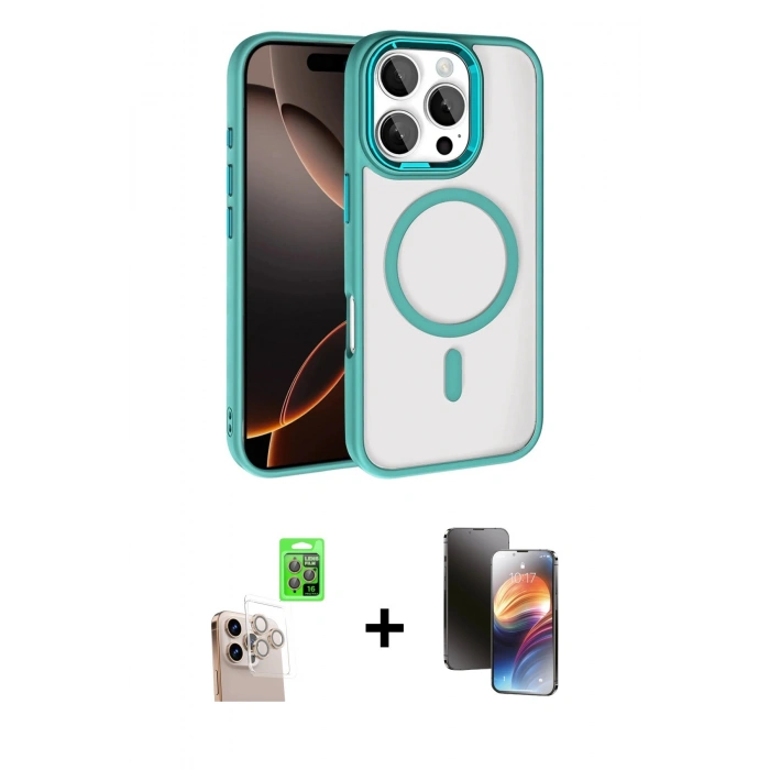 MARSİLYAN™- iPhone 16 Pro Max Kılıf Kıvılcım Prime - Siyah 3D Antistatik Mat Seramik Nano Ekran Koruyucu + Raze Metal Kamera Lens - NLGY