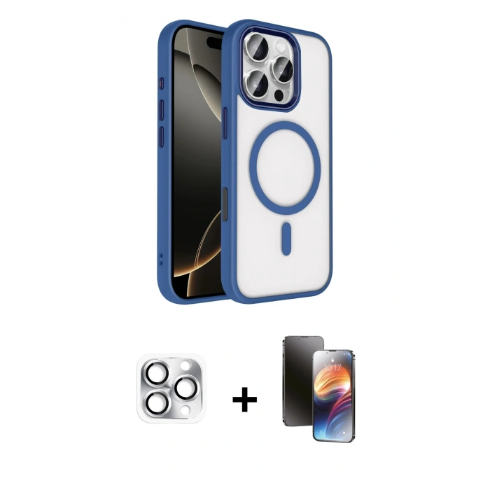 MARSİLYAN™- iPhone 16 Pro Max Kılıf Kıvılcım Prime - Siyah 3D Antistatik Mat Seramik Nano Ekran Koruyucu + Pers Alüminyum Kamera Lens - GS