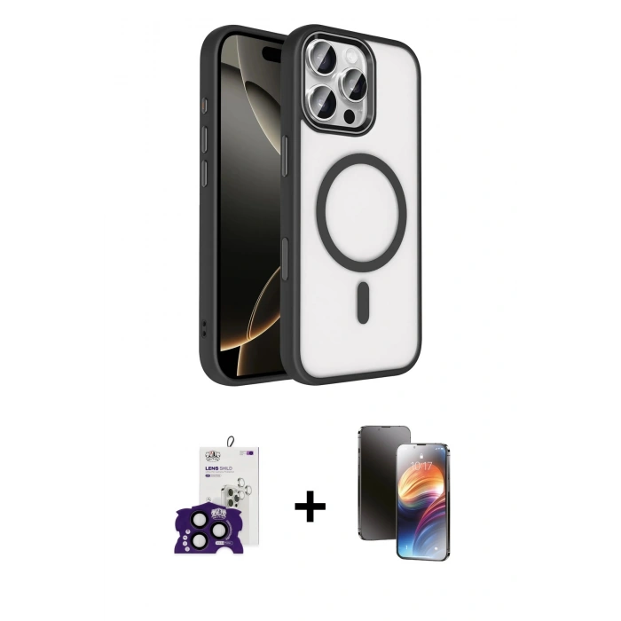 MARSİLYAN™- iPhone 16 Pro Max Kılıf Kıvılcım Prime - Siyah 3D Antistatik Mat Seramik Nano Ekran Koruyucu + Bilvis Titan Kamera Lens - SH