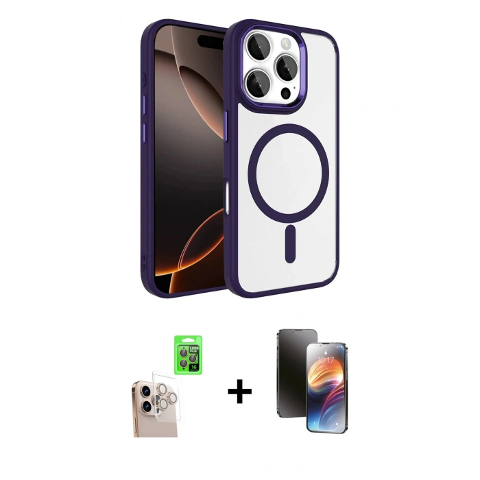 MARSİLYAN™- iPhone 16 Pro Max Kılıf Kıvılcım Prime - Siyah 3D Antistatik Mat Seramik Nano Ekran Koruyucu + Raze Metal Kamera Lens - NLGY