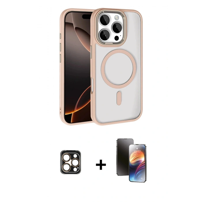 MARSİLYAN™- iPhone 16 Pro Max Kılıf Kıvılcım Prime - Siyah 3D Antistatik Mat Seramik Nano Ekran Koruyucu + Gold PVD Metal Kamera Lens