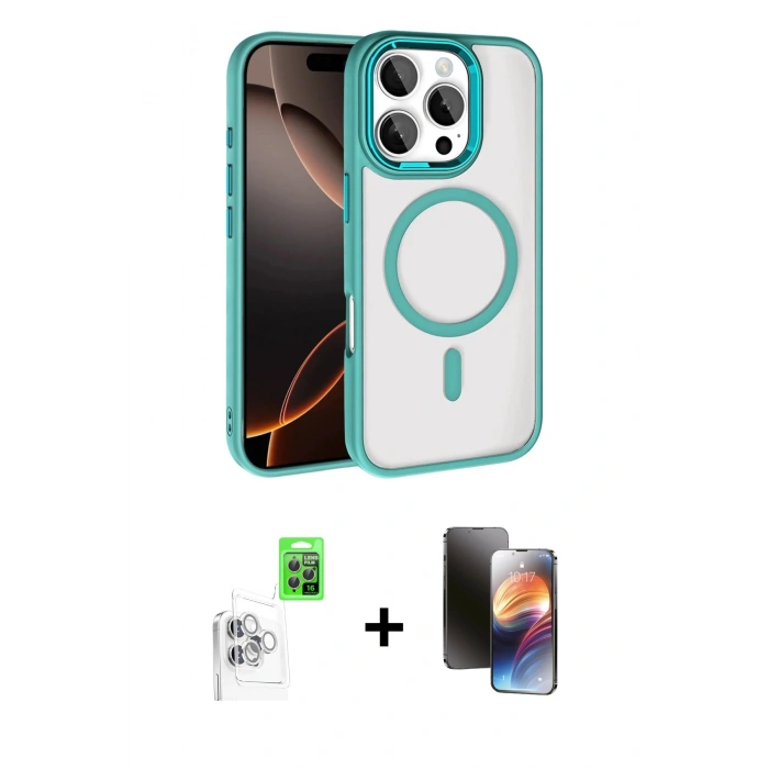 MARSİLYAN™- iPhone 16 Pro Max Kılıf Kıvılcım Prime - Siyah 3D Antistatik Mat Seramik Nano Ekran Koruyucu + Raze Metal Kamera Lens - BZ