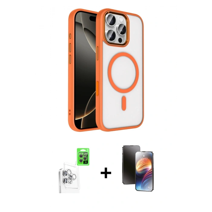 MARSİLYAN™- iPhone 16 Pro Max Kılıf Kıvılcım Prime - Siyah 3D Antistatik Mat Seramik Nano Ekran Koruyucu + Raze Metal Kamera Lens - BZ