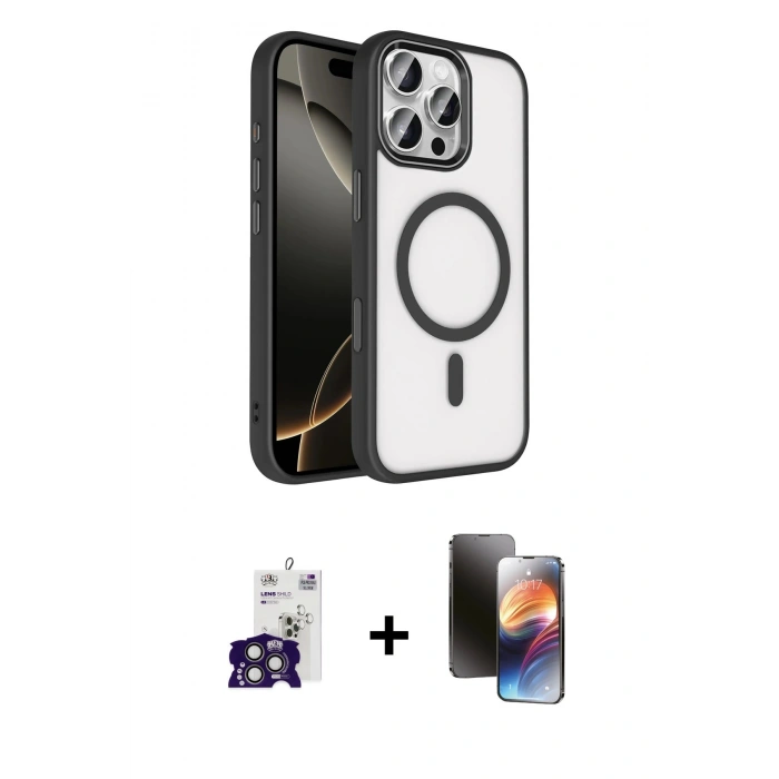 MARSİLYAN™- iPhone 16 Pro Max Kılıf Kıvılcım Prime - Siyah 3D Antistatik Mat Seramik Nano Ekran Koruyucu + Bilvis Titan Kamera Lens - TMGI