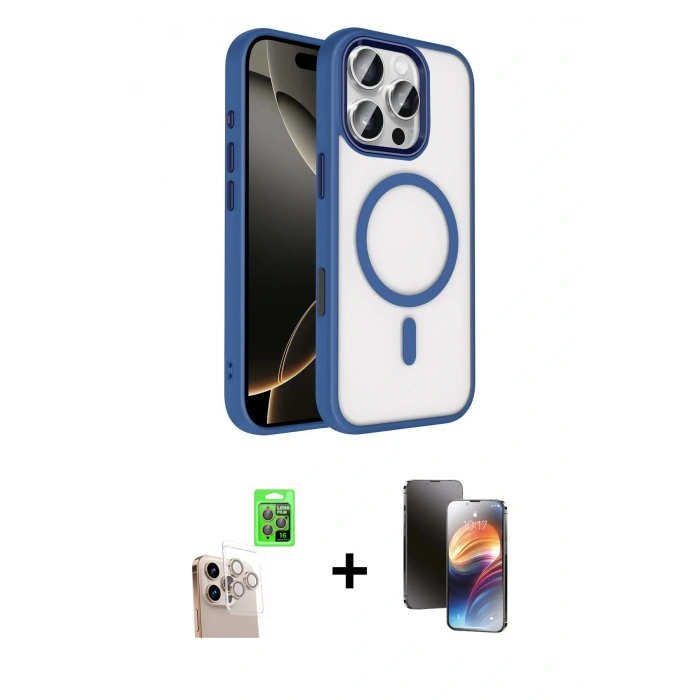 MARSİLYAN™- iPhone 16 Pro Max Kılıf Kıvılcım Prime - Siyah 3D Antistatik Mat Seramik Nano Ekran Koruyucu + Raze Metal Kamera Lens - NLGY