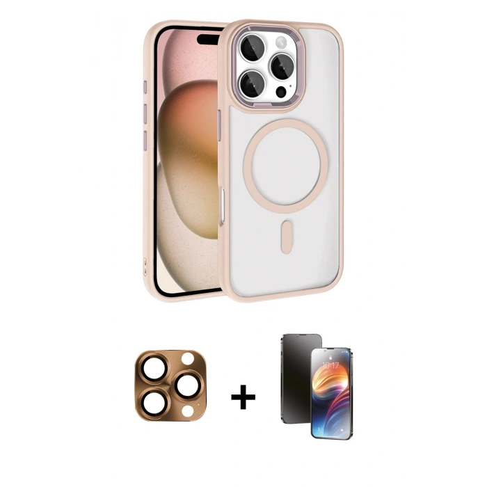 MARSİLYAN™- iPhone 16 Pro Max Kılıf Kıvılcım Prime - Siyah 3D Antistatik Mat Seramik Nano Ekran Koruyucu + Çöl Titanyum Pers Alüminyum Kamera Lens