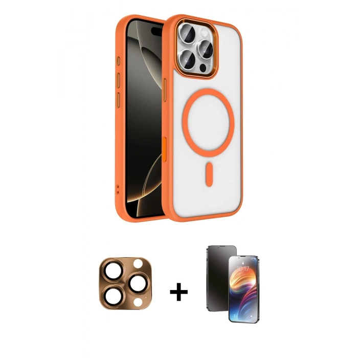 MARSİLYAN™- iPhone 16 Pro Max Kılıf Kıvılcım Prime - Siyah 3D Antistatik Mat Seramik Nano Ekran Koruyucu + Çöl Titanyum Pers Alüminyum Kamera Lens