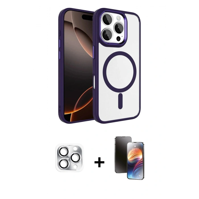 MARSİLYAN™- iPhone 16 Pro Max Kılıf Kıvılcım Prime - Siyah 3D Antistatik Mat Seramik Nano Ekran Koruyucu + Pers Alüminyum Kamera Lens - GS