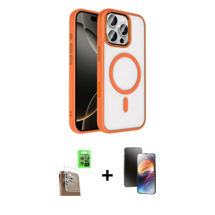 MARSİLYAN™- iPhone 16 Pro Max Kılıf Kıvılcım Prime - Siyah 3D Antistatik Mat Seramik Nano Ekran Koruyucu + Raze Metal Kamera Lens - CLTM