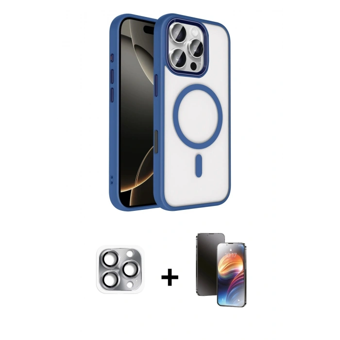 MARSİLYAN™- iPhone 16 Pro Max Kılıf Kıvılcım Prime - Siyah 3D Antistatik Mat Seramik Nano Ekran Koruyucu + Pers Alüminyum Kamera Lens - GI