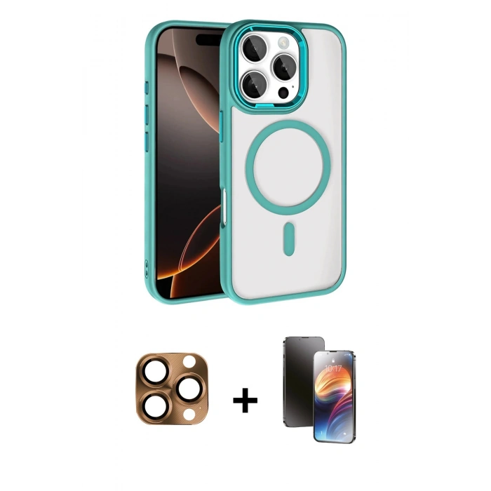MARSİLYAN™- iPhone 16 Pro Max Kılıf Kıvılcım Prime - Siyah 3D Antistatik Mat Seramik Nano Ekran Koruyucu + Çöl Titanyum Pers Alüminyum Kamera Lens